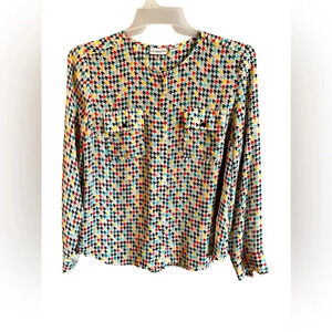 Women Liz Claiborne Sheer Long Sleeve Multicolor Abstract Blouse XL Petite